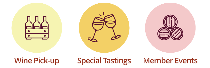 Wine pick-up, special tastings, member's only events